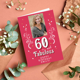 60 & Fabulous Foliage Magent 60. Geburtstagsfoto Karte