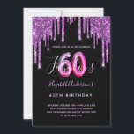 60 & Fabulous Glitzer tropfend schwarz lila Glam Einladung<br><div class="desc">Eine mädchenhafte und weibliche 60 & fabelhafte Geburtstagsfeier. vorne: Ein schicker schwarzer Hintergrund. Dekoriert mit dunklen lila Imitaten Glitzer Tropfen, Farbe Tropflook. Personalisieren und fügen Sie einen Namen und Party-Details hinzu. Der Name wird mit einem handgeschriebenen Stilskript geschrieben, mit lila, hellen Buchstaben. Alter: 60 Jahre mit einem angesagten Schriftart im...</div>