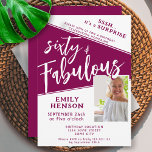 60 & Fabulous Magenta Photo 60th Birthday Surprise Einladung<br><div class="desc">Sixty and Fabulous Script Photo Magenta 60th Birthday Surprise Party Invitation. Trendy white script with a custom photo on a chic and vivid magenta red color. Make a 60th birthday party invitation for her. Customize with the name and age and add your photo to the template. You can change or...</div>