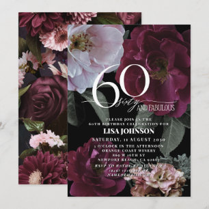 60 & Fabulous Modern Dark Moody Burgundy Pink Einladung