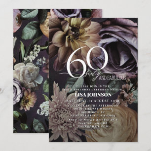 60 & Fabulous Modern Dark Moody Lila Floral Einladung