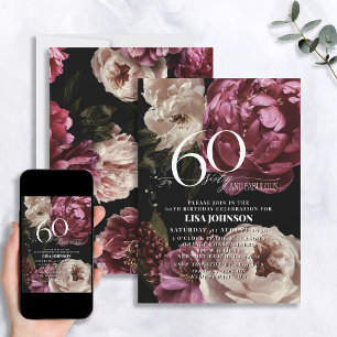 60 & Fabulous Moody Burgundy Blush Botanisch Einladung