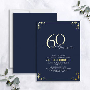 60 & Fantastisch Blau & Gold Kalligrafie Geburtsta Folieneinladung