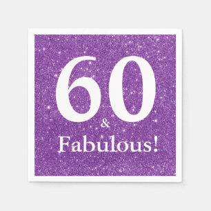 60 & Fantastisch! Geburtstag mit 60 in lila Glitte Serviette