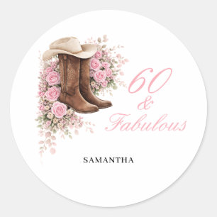 60 & Fantastisch Rosa Western Floral 60. Geburtsta Runder Aufkleber