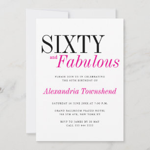 60 & Fantastische moderne pinke Typografie 60. Geb Einladung