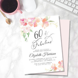 60 Fantastische Pink Floral Watercolor Geburtstags Einladung