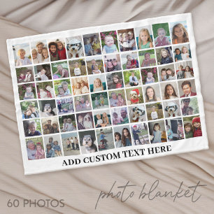 60-Foto-Collage-Raster - Schwarz mit weißem Text Fleecedecke