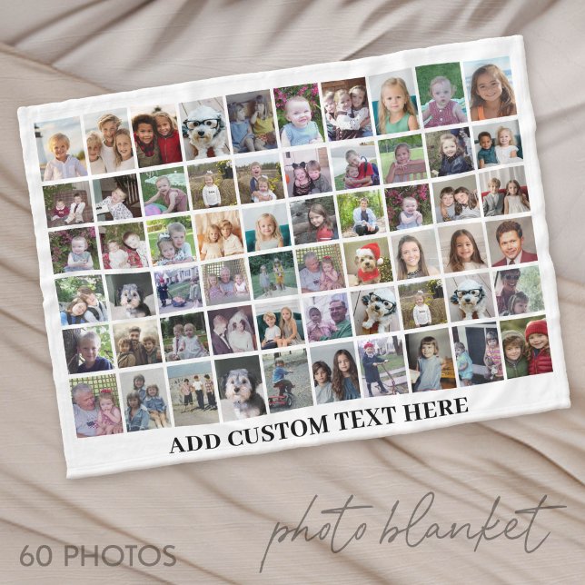 60-Foto-Collage-Raster - Schwarz mit weißem Text Fleecedecke (Photo Blanket - Custom Pictures in a Collage)
