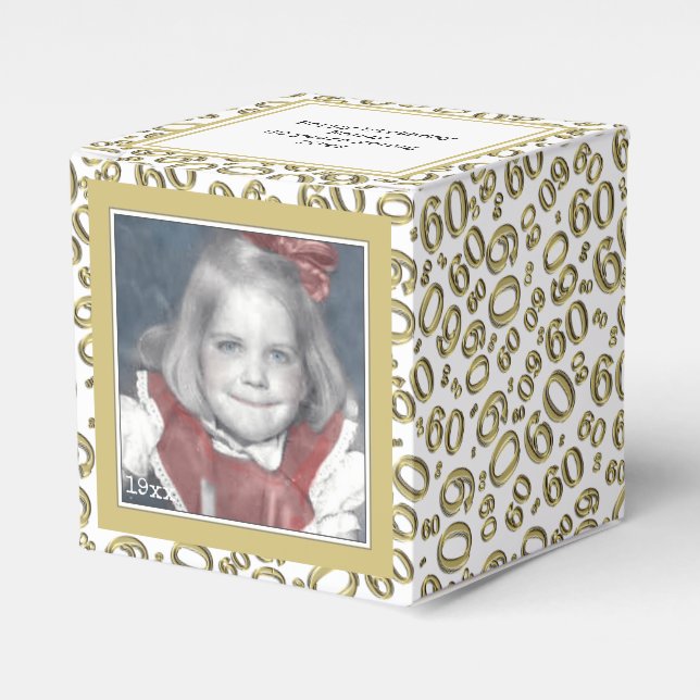 60. Foto Keepake - Gold/Weiß Zahlenmuster Geschenkschachtel (Vorderseite)