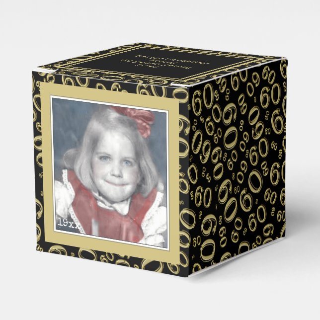 60. Foto Keepake - Schwarz/Gold Zahlenmuster Geschenkschachtel (Vorderseite)