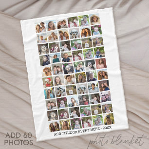 60-Foto-Raster - Benutzerdefinierter Text - Weiß Fleecedecke