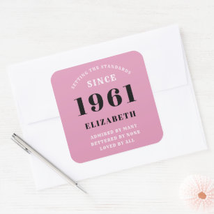 60. Geburtstag 1961 Personalisierte Pink Black Lad Quadratischer Aufkleber