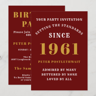 60. Geburtstag 1961 Rotes Gold Personalisiert für  Einladung