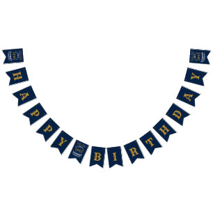 60. Geburtstag 1962 Blue Gold Add Name Retro Wimpelkette