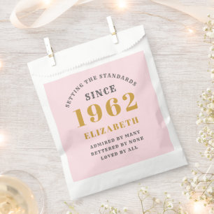60. Geburtstag 1962 Elegant Gold Pink Gray Geschenktütchen