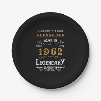 60. Geburtstag 1962 Name Legendary Black hinzufüge Pappteller