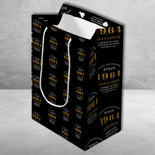 60. Geburtstag 1964 Black Gold Chic Elegant Mittlere Geschenktüte