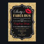 60. Geburtstag - 60 fabelhafte Gold Black Red Einladung<br><div class="desc">Einladung zum 60. Geburtstag. Elegantes Schwarz-weißes Design mit Imitate Glitzer Gold. Enthält rote Lippen Kuss,  Konfetti und Skript-Schriftart. Ideal für eine elegante Geburtstagsfeier. Sechzig Fabulous! Nachricht,  wenn Sie weitere Anpassungen benötigen.</div>