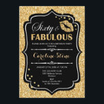 60. Geburtstag - 60. Fabelhaftes Gold Black Einladung<br><div class="desc">Einladung zum 60. Geburtstag. Elegantes Schwarz-weißes Design mit Imitate Glitzer Gold. Enthält lips Kuss,  Konfetti und Script-Schriftart. Ideal für eine elegante Geburtstagsfeier. Sechzig Fabulous! Nachricht,  wenn Sie weitere Anpassungen benötigen.</div>