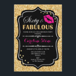 60. Geburtstag - 60 fabelhaftes goldenes schwarzes Einladung<br><div class="desc">Einladung zum 60. Geburtstag. Elegantes Schwarz-weißes Design mit Imitate Glitzer Gold. Enthält rosa Lippen Kuss,  Konfetti und Script-Schriftart. Ideal für eine elegante Geburtstagsfeier. Sechzig Fabulous! Nachricht,  wenn Sie weitere Anpassungen benötigen.</div>