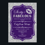 60. Geburtstag - 60. Fabelhaftes Lila Silber Einladung<br><div class="desc">Einladung zum 60. Geburtstag. Elegantes lila Design mit Imitaten Glitzer Silber. Enthält lips Kuss,  Konfetti und Script-Schriftart. Ideal für eine elegante Geburtstagsfeier. Sechzig Fabulous! Nachricht,  wenn Sie weitere Anpassungen benötigen.</div>