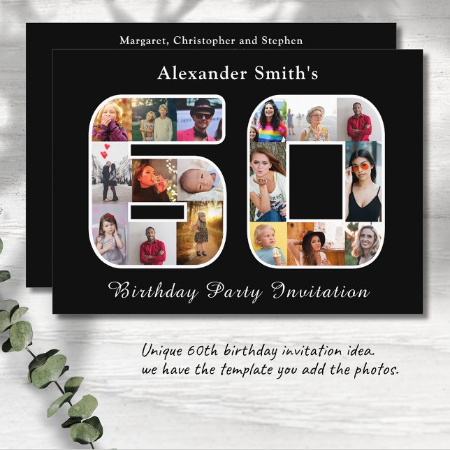60. Geburtstag 60 Foto Schwarz und Weiß Einladung (Unique personalized 60th birthday photo invites. )