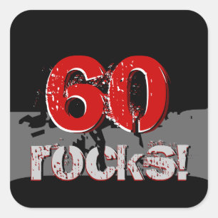 60. Geburtstag - 60 Rocks! Grunge Rot und Schwarz Quadratischer Aufkleber