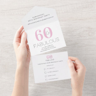 60. Geburtstag 60 und fabelhaftes rosa Party All In One Einladung