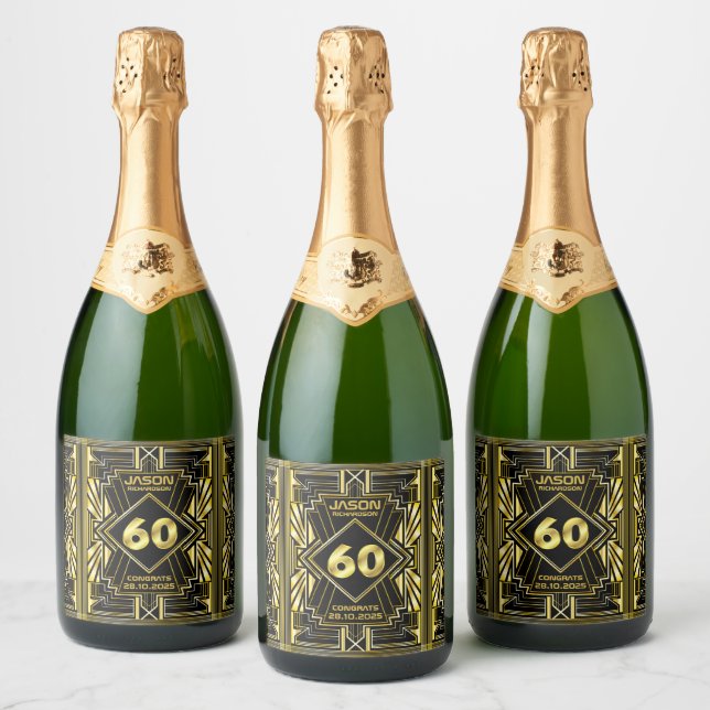 60. Geburtstag Art Deco Gold Black Great Gatsby (Flaschen)