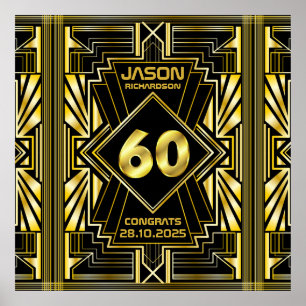 60. Geburtstag Art Deco Gold Black Great Gatsby Poster