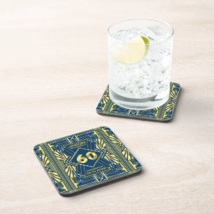 60. Geburtstag Art Deco Gold Blue Great Gatsby Getränkeuntersetzer