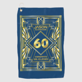 60. Geburtstag Art Deco Gold Blue Great Gatsby Golfhandtuch