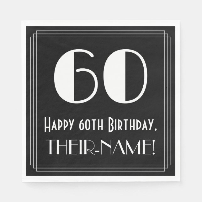 60. Geburtstag ~ Art Deco Inspiriert Look "60", Na Serviette (Vorderseite)