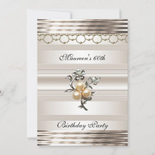 60. Geburtstag Art Deco Light Sepia Pearl Schmuck Einladung