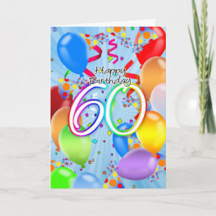 60. Geburtstag - Balloon Birthday Card - Happy Bir Karte