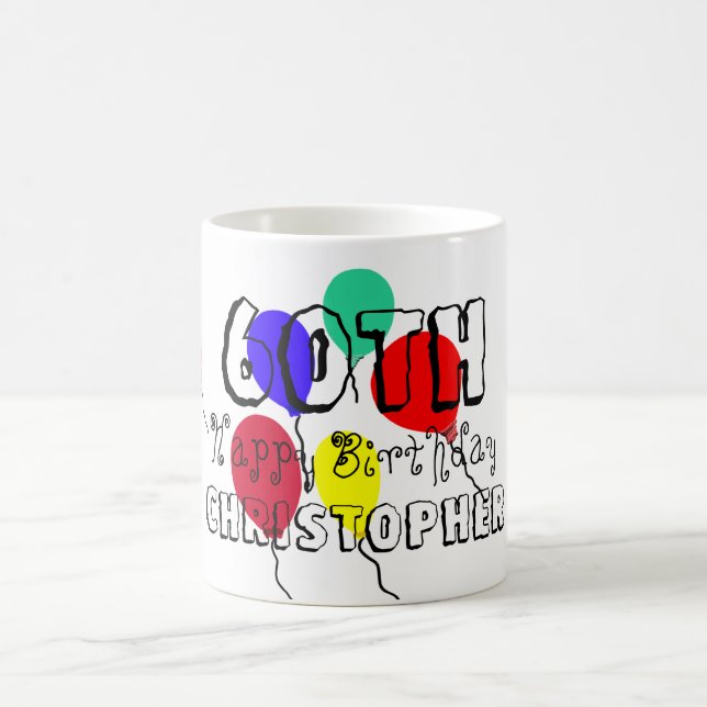 60. Geburtstag Balloons Personalisiert Name Tasse (Mittel)