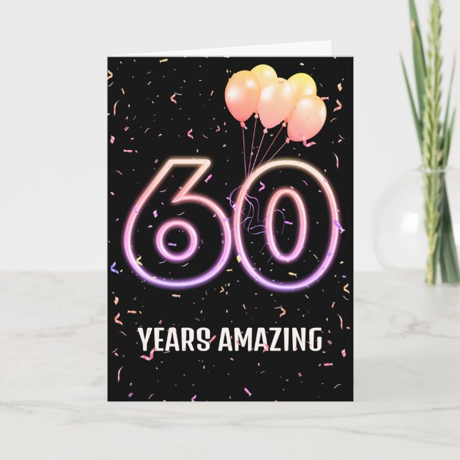60. Geburtstag Balloons und Confetti Karte (Vorderseite)