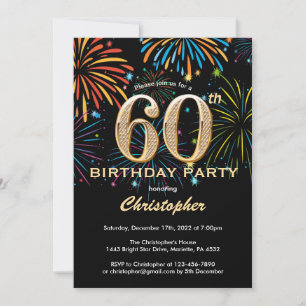 60. Geburtstag Black and Gold Rainbow Fireworks Einladung