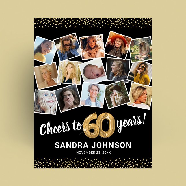 60. Geburtstag Black Gold Foto Party Poster (Von Creator hochgeladen)