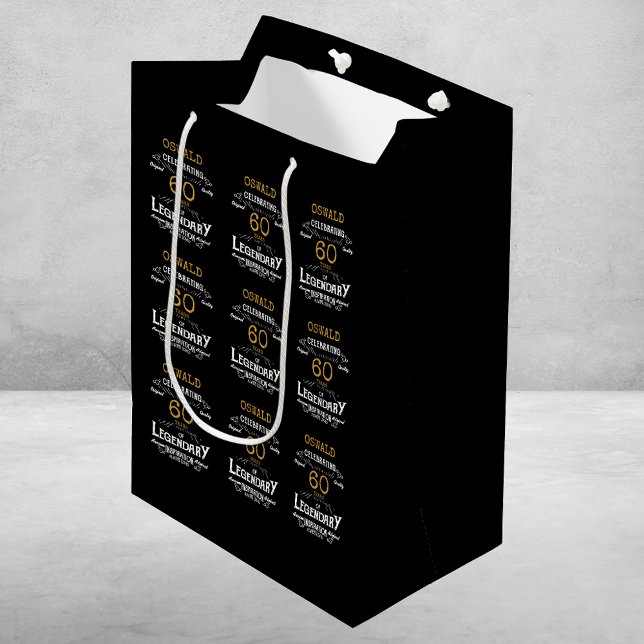 60. Geburtstag Black Gold Legendary Retro Mittlere Geschenktüte (60th Birthday Black Gold Legendary Retro Medium Gift Bag
)