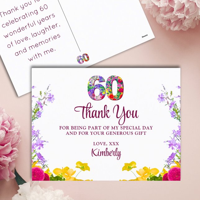 60. Geburtstag blumengeschmückt moderne 60 Jahre P Postkarte (Von Creator hochgeladen)