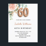 60. Geburtstag Blumenstrauß Rose Goldkalyptusgrün Einladungspostkarte<br><div class="desc">Eine elegante Einladung zu einer 60. Geburtstagsfeier. Ein schick weißer Hintergrund. Dekoriert mit einer Rose Gold und rot rosa Rose Blume, florale, grüne Eukalyptus Blätter, Sprigs, Grün und Imitat Goldsprigs. Personalisieren und Name und Party Details. Schwarze und goldene Buchstaben. Der Name ist mit einem modernen handgeschriebenen Stilskript geschrieben. Nummer 60...</div>