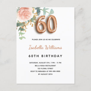 60. Geburtstag Blumenstrauß Rose Goldkalyptusgrün Einladungspostkarte