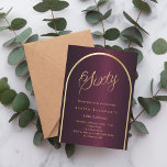 60. Geburtstag burgundy Gold arch Skript elegant Einladung<br><div class="desc">Eine elegante Einladung zum 60. Geburtstag. Ein bordeauxroter Hintergrund mit einem goldenen Bogen auf der Vorderseite.</div>