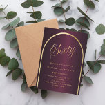 60. Geburtstag burgundy Gold arch Skript Luxus Einladung<br><div class="desc">Eine elegante Einladung zum 60. Geburtstag. Ein bordeauxroter Hintergrund mit einem goldenen Bogen auf der Vorderseite.</div>