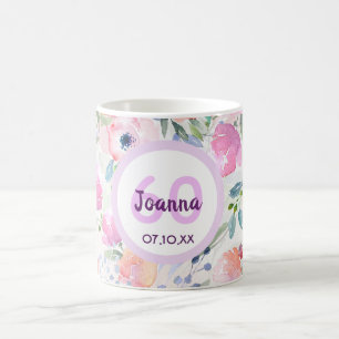 60. Geburtstag chic boho wasserfarbene rosa Blume Kaffeetasse
