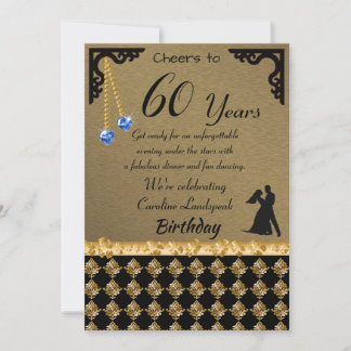 60. Geburtstag Dance Party Blue Heart Gems & Damas Einladung