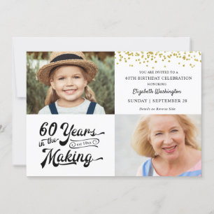 60. Geburtstag Dann & Jetzt Fotos Gold Confetti Einladung