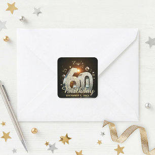60. Geburtstag Disco-Kugel Musik Thema Gold Schwar Quadratischer Aufkleber